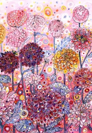 Grafika: Sally Rich - Pink Dahlias (1000) verticale puzzel