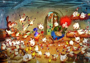 Grafika: Francois Ruyer - Witch Crazy Chicken Coop (1000) legpuzzel
