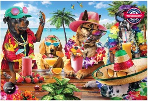Anatolian: Dogs Drinking Smoothies on a Tropical Beach (1000) hondenpuzzel