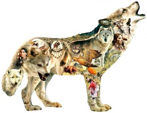 SunsOut: Native American Wolf (750) shaped puzzel