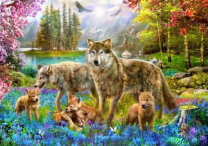 Bluebird: Spring Wolf Family (1500) wolvenpuzzel