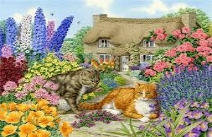 All Jigsaw Puzzles: Spring Cottage Cats (1000) kattenpuzzel