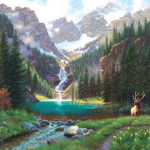 SunsOut: Elk at the Waterfall (1000) vierkante puzzel