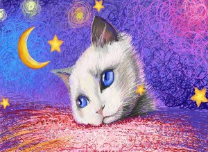 Nova Puzzle: Under the Stars - White Cat (1000) kattenpuzzel