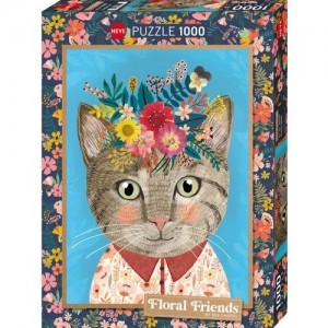 Heye: Floral Friends - Pretty Feline (1000) verticale puzzel