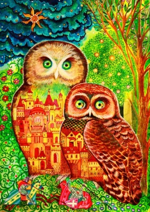 Bluebird: Owls (1000) verticale puzzel