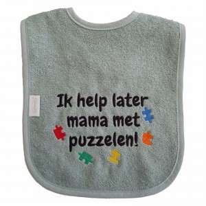 Slabbetje: Ik help later mama met puzzelen - groen