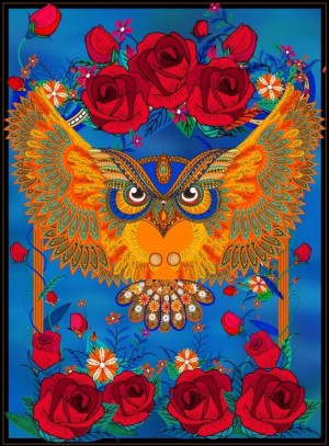 Grafika: Owl and Roses (2000) verticale puzzel