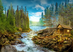 Enjoy: A Log Cabin by the Rapids (1000) legpuzzel