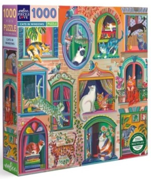 Eeboo: Cats in Window (1000) vierkante puzzel