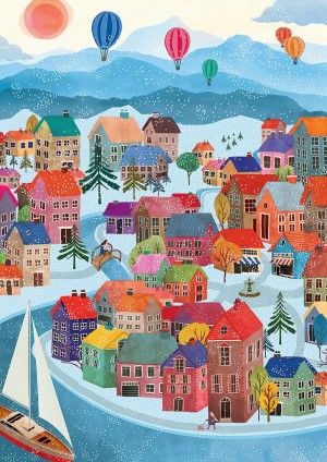 Pieces and Peace: Winter Village (500) verticale puzzel