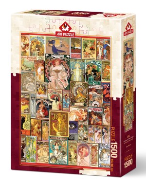 Art Puzzle: Art Nouveau Poster Collage (1500) verticale puzzel
