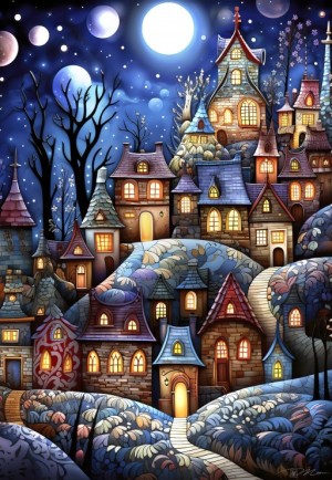 Alipson: Village Under the Moon (1000) verticale puzzel