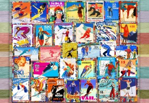 Grafika: Ski Stamp Posters (1000) legpuzzel