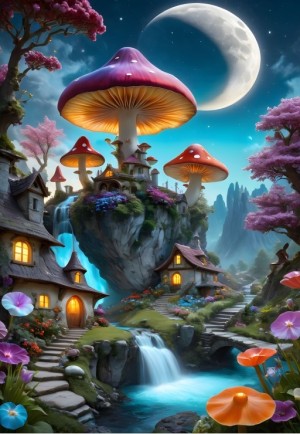 Bluebird: Mushroom Town (1000) verticale puzzel