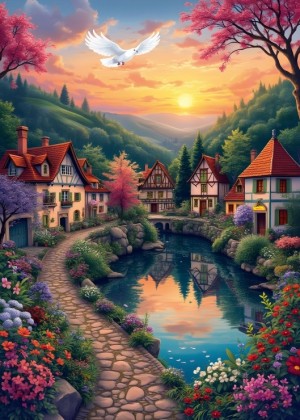 Alipson: Le Village au bord de l'eau (500) verticale puzzel