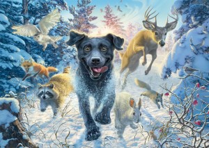 Schmidt: Hondenliefde - Zwarte Labrador in de Sneeuw (1000) hondenpuzzel