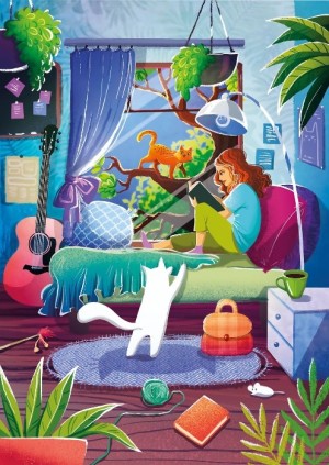 Magnolia: Girl and Cats (1000) verticale puzzel