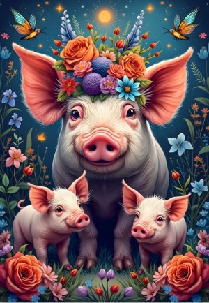 Alipson: Pig Family out for a walk (1000) verticale puzzel