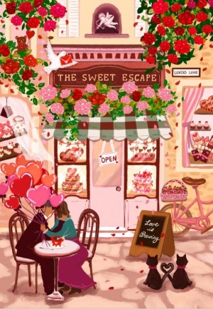 Pieces and Peace: The Sweet Escape Valentine's Cafe (1000) verticale puzzel
