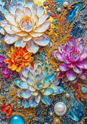 Enjoy: Pearlescent Waterlilies (1000) verticale puzzel