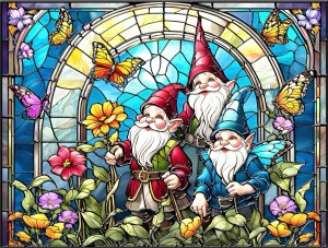 SunsOut: Stained Glass Gnomes (300XXL) legpuzzel