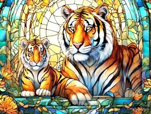 SunsOut: Stained Glass Zoo Tigers (500L) legpuzzel