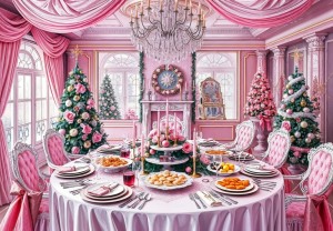 Bluebird: Christmas Feast in Pink (1000) kerstpuzzel