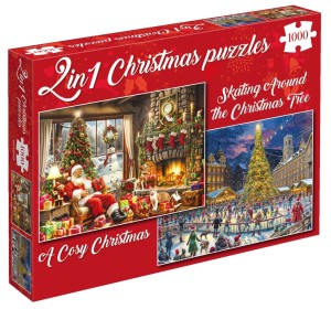 Tucker's Fun Factory: 2in1 A Cosy Christmas en Skating around the christmas tree (2x1000) kerstpuzzels