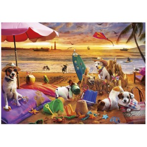 Educa: Dogs Playing at the Beach (1000) hondenpuzzel