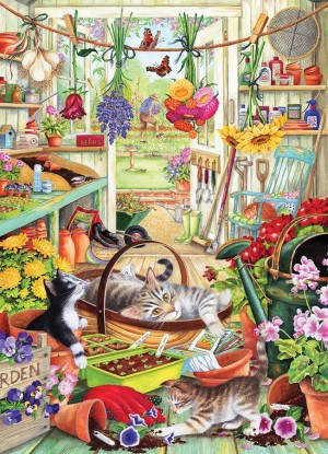Cobble Hill: Potting Shed Cats (500XL) verticale puzzel