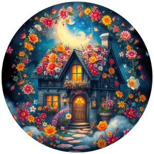Bluebird: Round Puzzle - Le Cottage Fleuri (501) ronde puzzel