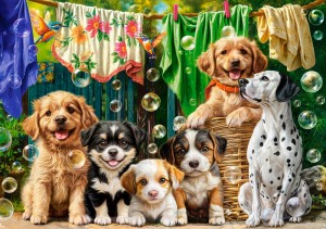Castorland: Puppies, Laundry and Bird Antics (500) hondenpuzzel