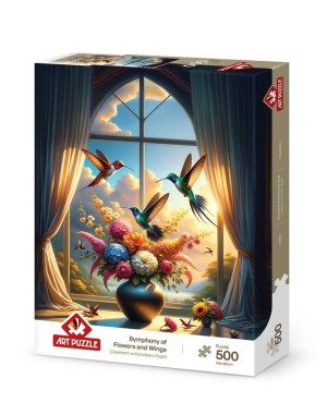 Art Puzzle: Symphony of Flowers and Wings (500) verticale puzzel