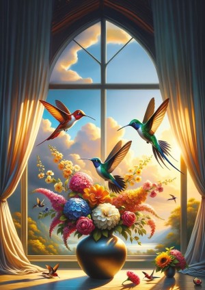 Art Puzzle: Symphony of Flowers and Wings (500) verticale puzzel