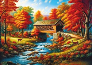 Art Puzzle: Red Trees Bridge (500) legpuzzel