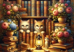 Art Puzzle: The Scholar Kitten's Library (260XL) legpuzzel