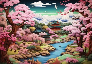 Alipson: Japanese Temple in Spring (1000) legpuzzel