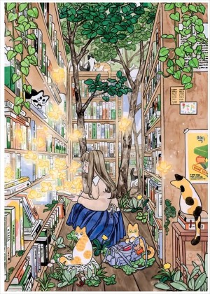 Magnolia: In the Forest of Books (1000) verticale puzzel