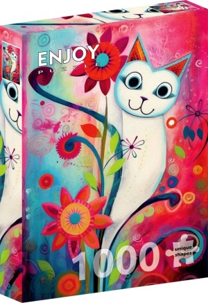 Enjoy: A Happy White Cat (1000) verticale puzzel