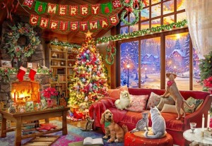 Bluebird: Christmas Evening with Pets (1000) kerstpuzzel