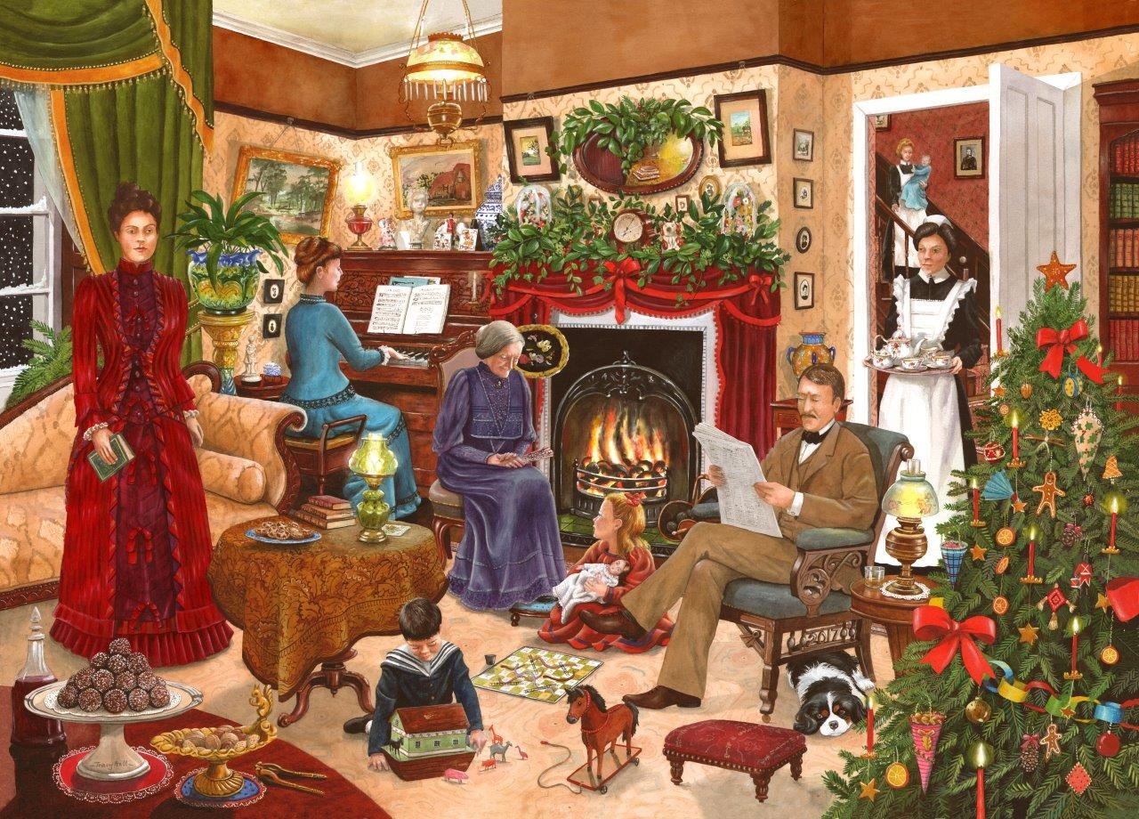 Игра дом новый год. Рождество семья. Рождество семейный праздник. Рождество иллюстрации. Рождество за столом.
