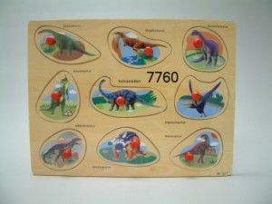 Geharo: Houten Knopjespuzzel Dinosaurussen (9) kinderpuzzel