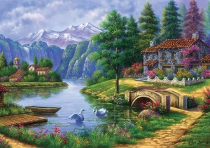 Art Puzzle: Village by Lake (1500) legpuzzel